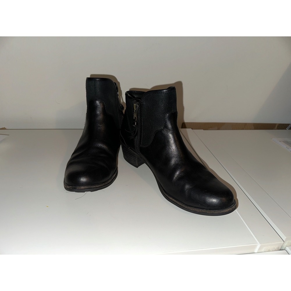 UGG Penelope Black Leather Suede Ankle Boots 1008710 Womens 8.5 EUC